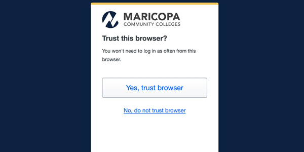 Screenshot asking user to indicate whether Duo should trust the browser.