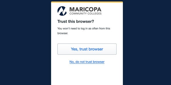 Screenshot asking user to indicate whether Duo should trust the browser.