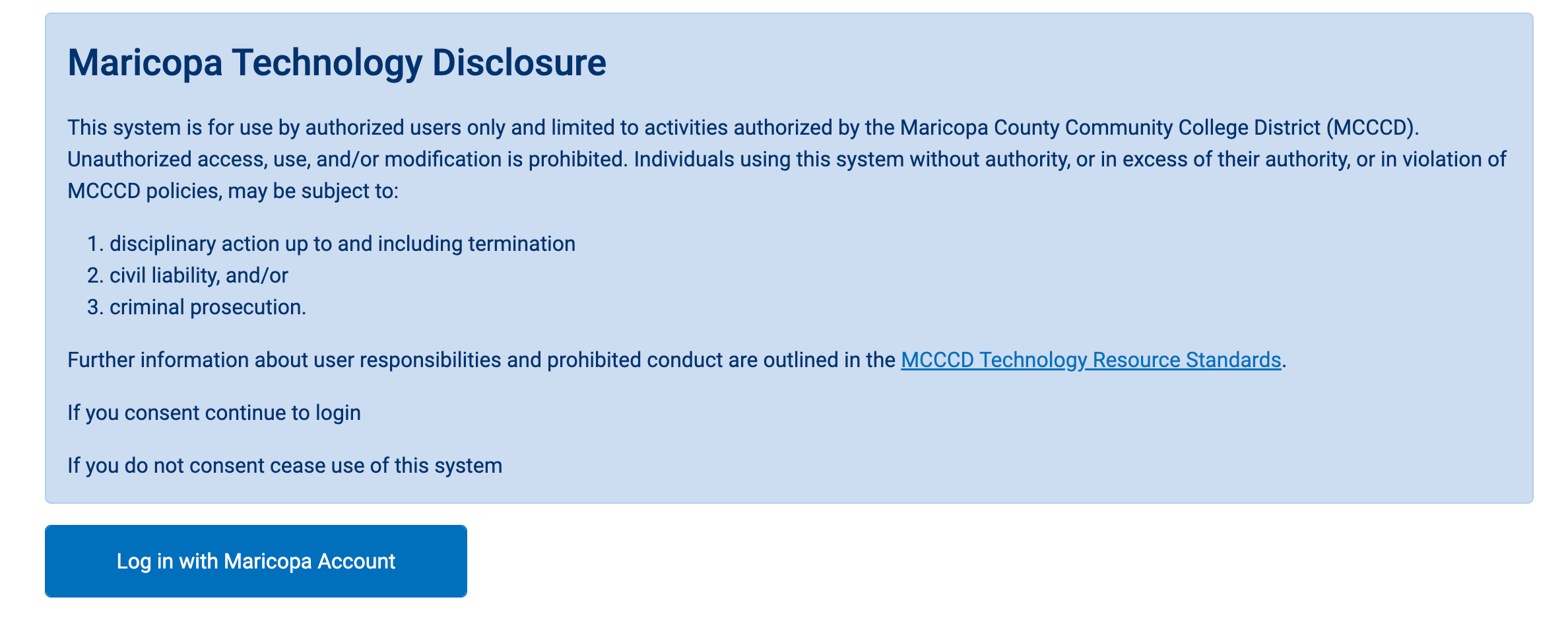 screenshot showing log in with Maricopa account button