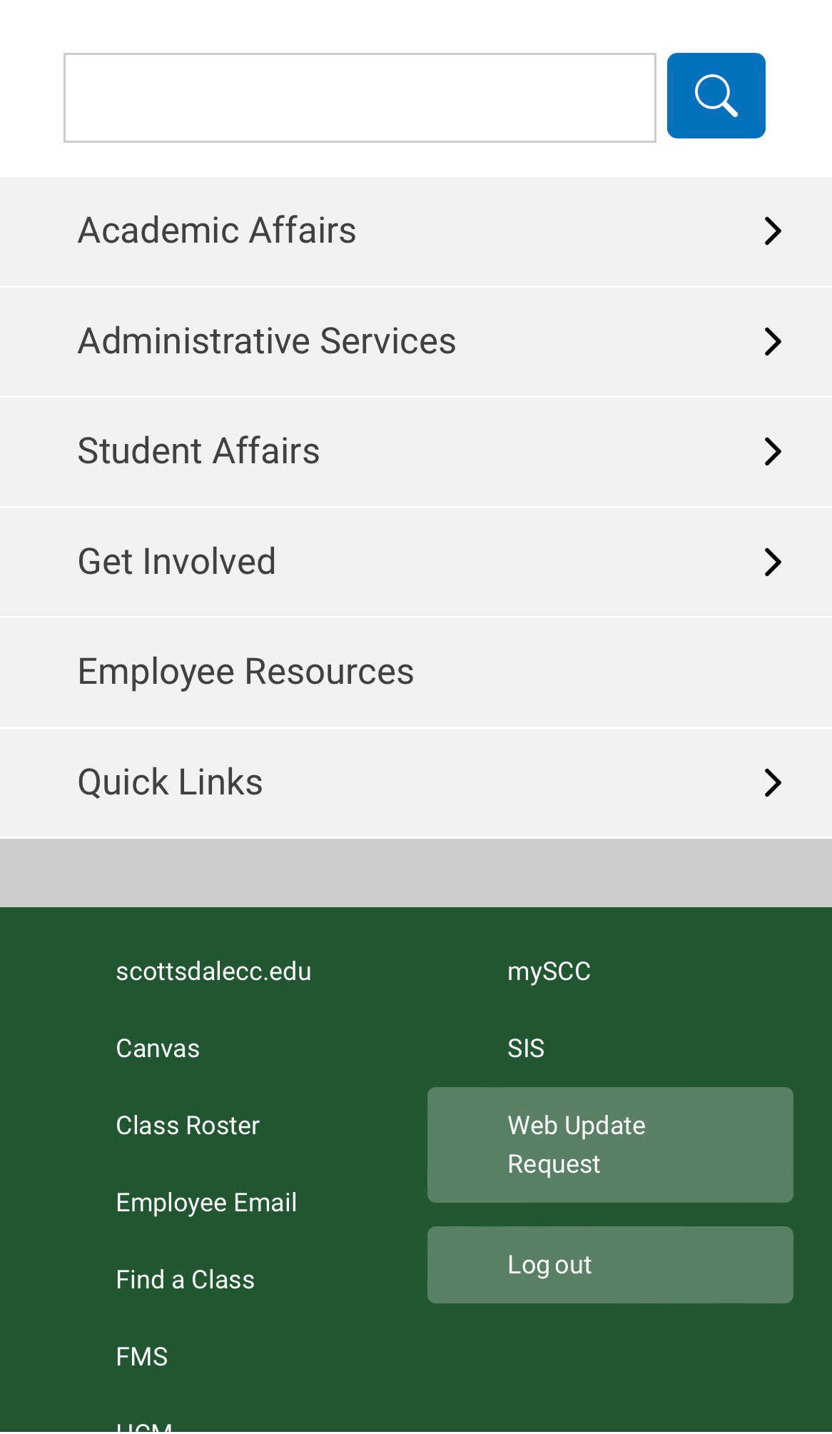 screenshot of mobile device screen with light green Logout button positioned below light green Login button in the lower right