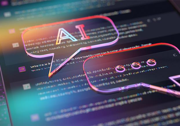 computer screen with AI speech bubble